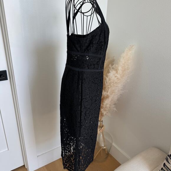 Express Black Lace Pencil Sexy Spaghetti Strap Corset Knee Length Dress Size 2 - Picture 3 of 7